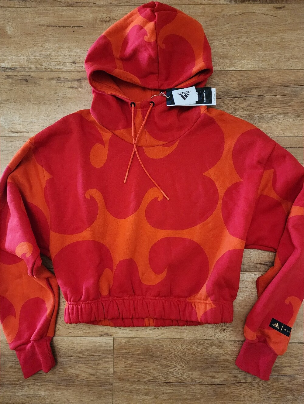 NWT Adidas X Marimekko Fleece Cropped Hoodie Womens M Loose Fit RARE IN RED - Picture 2 of 14